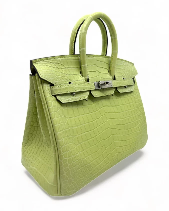 Birkin 25 Crocodile Porosus Jaune Bourgeon PHW – Image 3