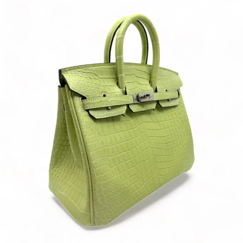 Birkin 25 Crocodile Porosus Jaune Bourgeon PHW – Image 3