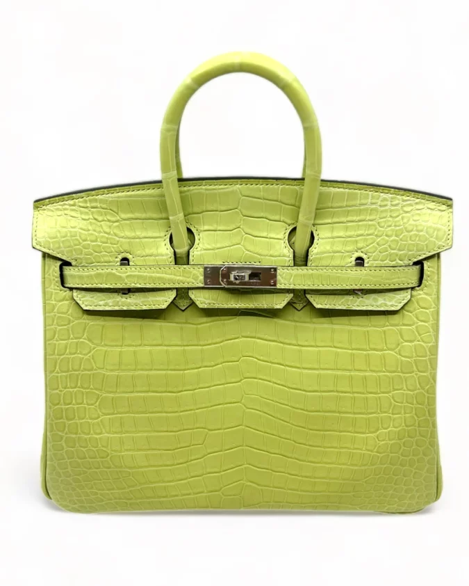 Birkin 25 Crocodile Porosus Jaune Bourgeon PHW