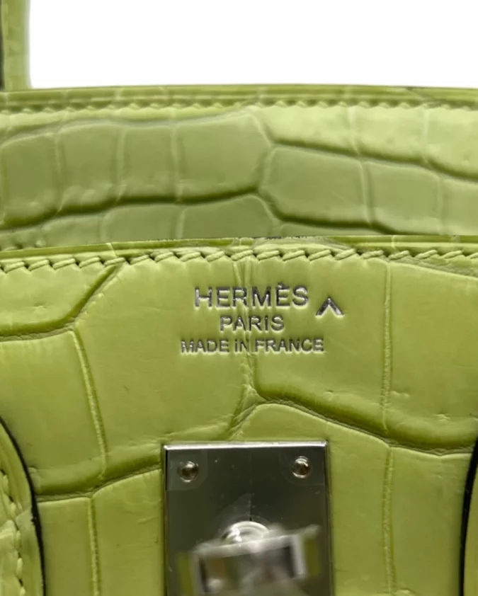 Birkin 25 Crocodile Porosus Jaune Bourgeon PHW – Image 6