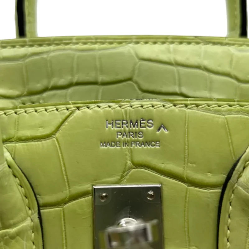 Birkin 25 Crocodile Porosus Jaune Bourgeon PHW – Image 6
