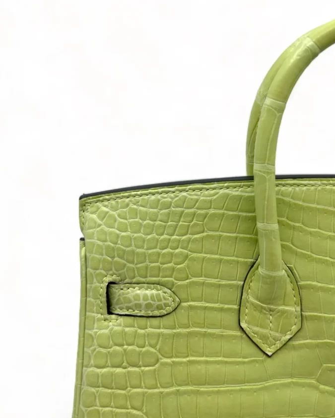 Birkin 25 Crocodile Porosus Jaune Bourgeon PHW – Image 4