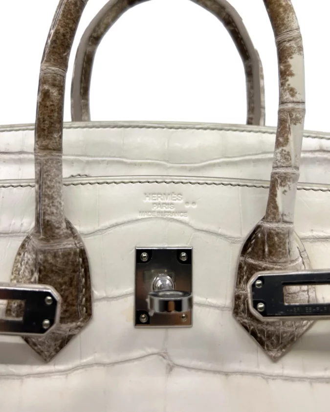 Birkin 25 Niloticus Crocodile Himalaya Blanc – Image 9
