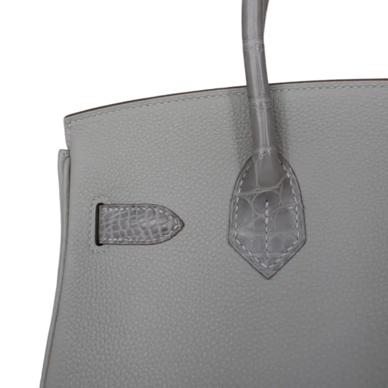 Birkin 30 Touch Alligator & Togo Gris Perle GHW – Image 6