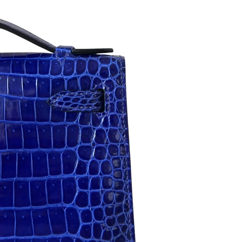 Pochette Mini Kelly Aligator Bleu Electrique PHW – Image 6