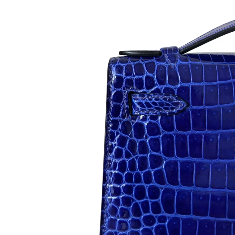Pochette Mini Kelly Aligator Bleu Electrique PHW – Image 5