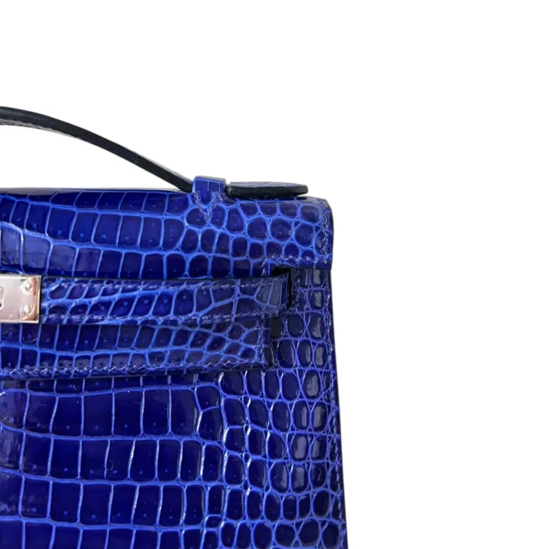 Pochette Mini Kelly Aligator Bleu Electrique PHW – Image 8