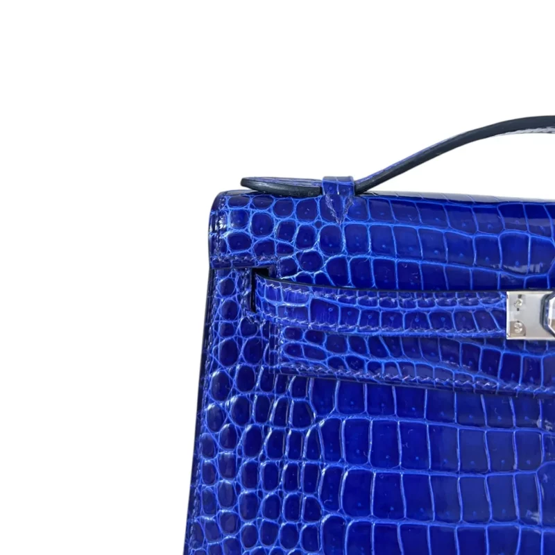 Pochette Mini Kelly Aligator Bleu Electrique PHW – Image 7
