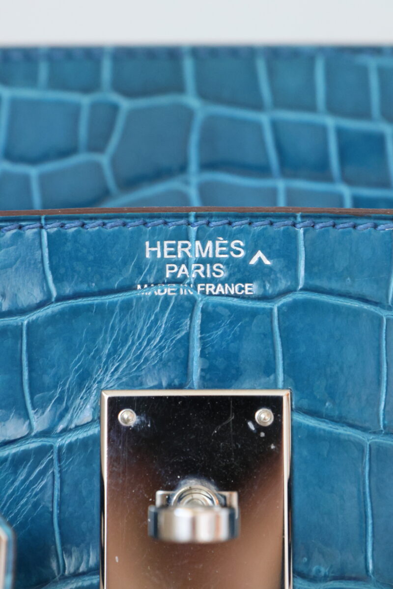 Birkin 30 Bleu Mykonos Crocodile Porosus PHW – Image 13