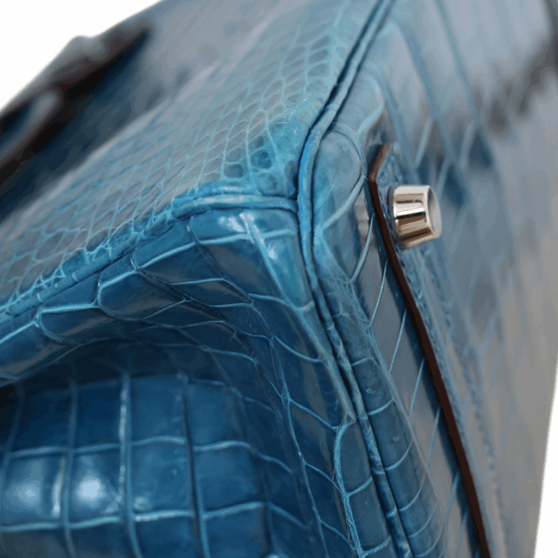 Birkin 30 Bleu Mykonos Crocodile Porosus PHW – Image 15