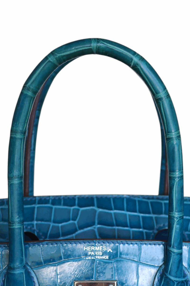 Birkin 30 Bleu Mykonos Crocodile Porosus PHW – Image 11