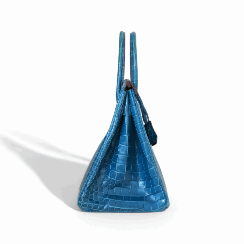 Birkin 30 Bleu Mykonos Crocodile Porosus PHW – Image 4