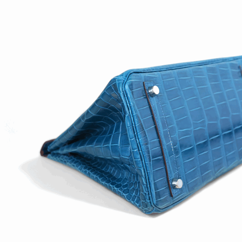 Birkin 30 Bleu Mykonos Crocodile Porosus PHW – Image 7