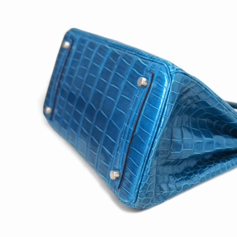 Birkin 30 Bleu Mykonos Crocodile Porosus PHW – Image 8