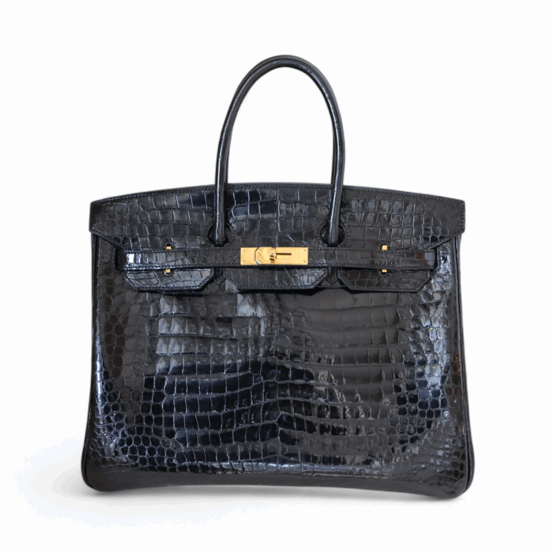 Birkin 35 Crocodile Porosus Noir PHW