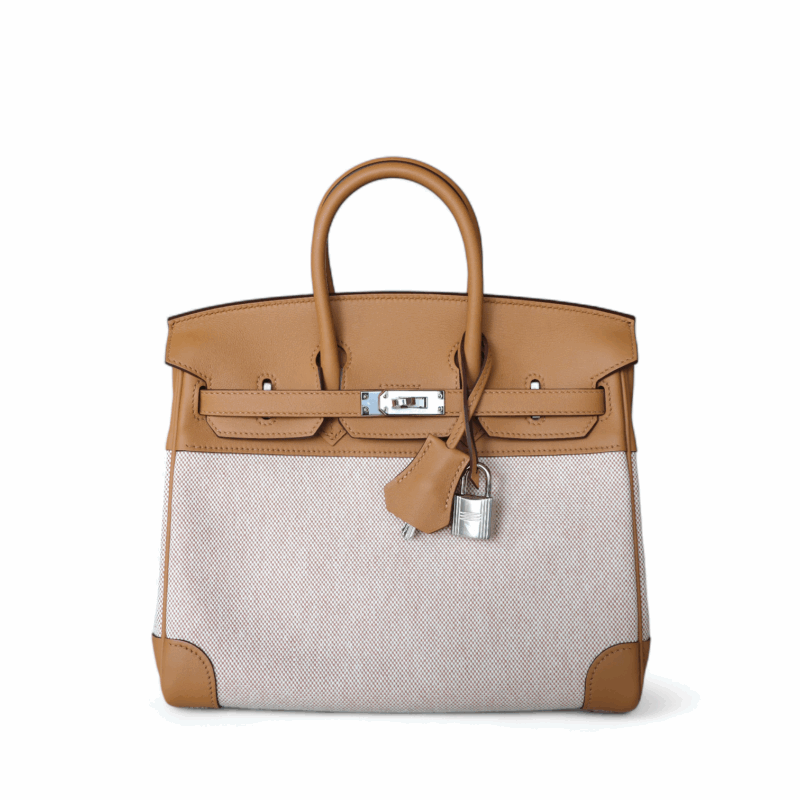 Birkin 25 Toile et Cuir Swift Biscuit PHW