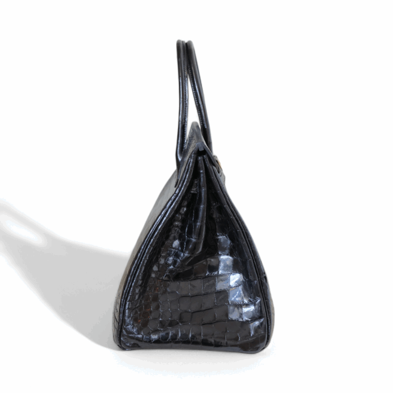 Birkin 35 Crocodile Porosus Noir PHW – Image 4