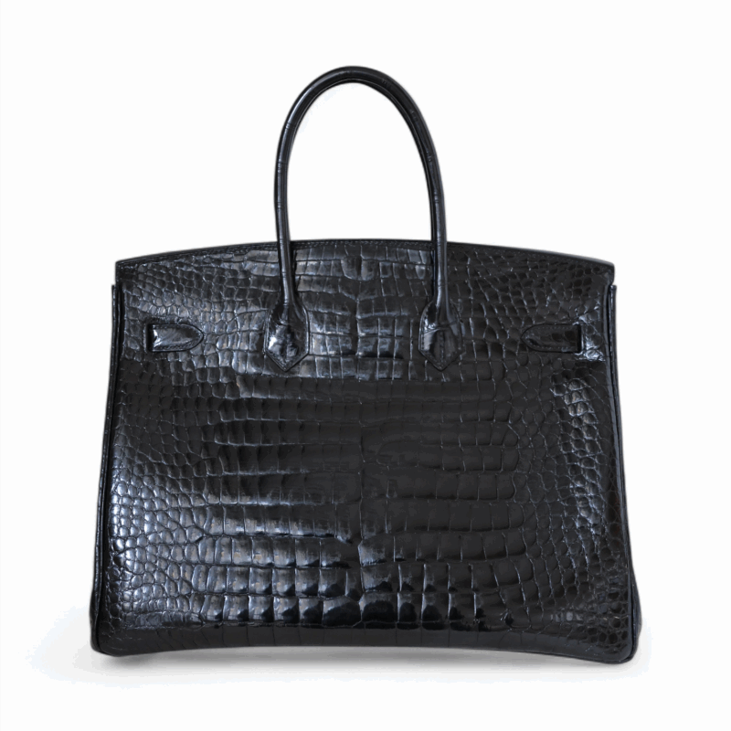 Birkin 35 Crocodile Porosus Noir PHW – Image 2