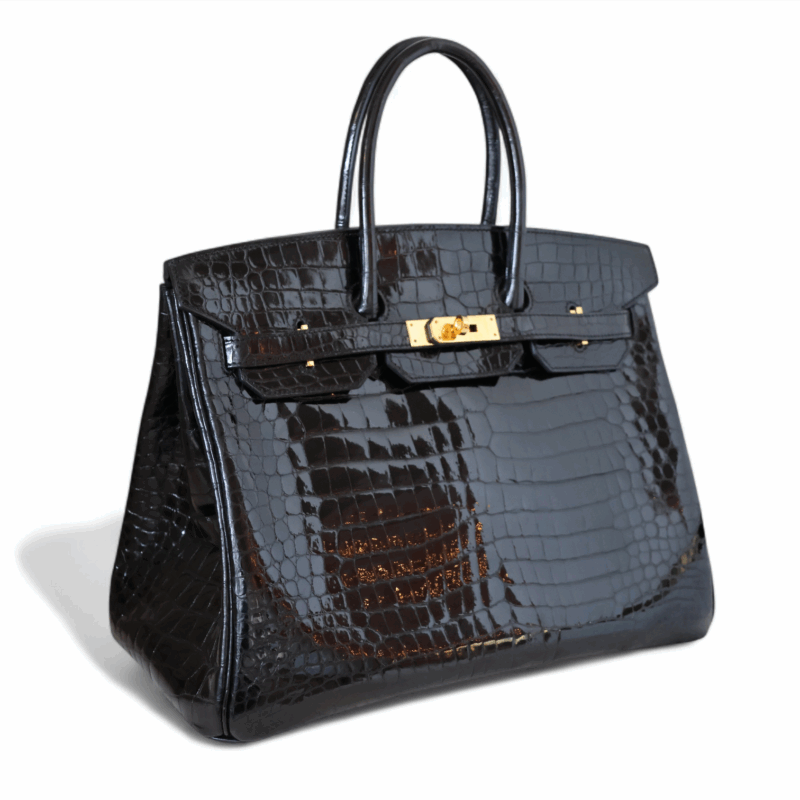 Birkin 35 Crocodile Porosus Noir PHW – Image 3