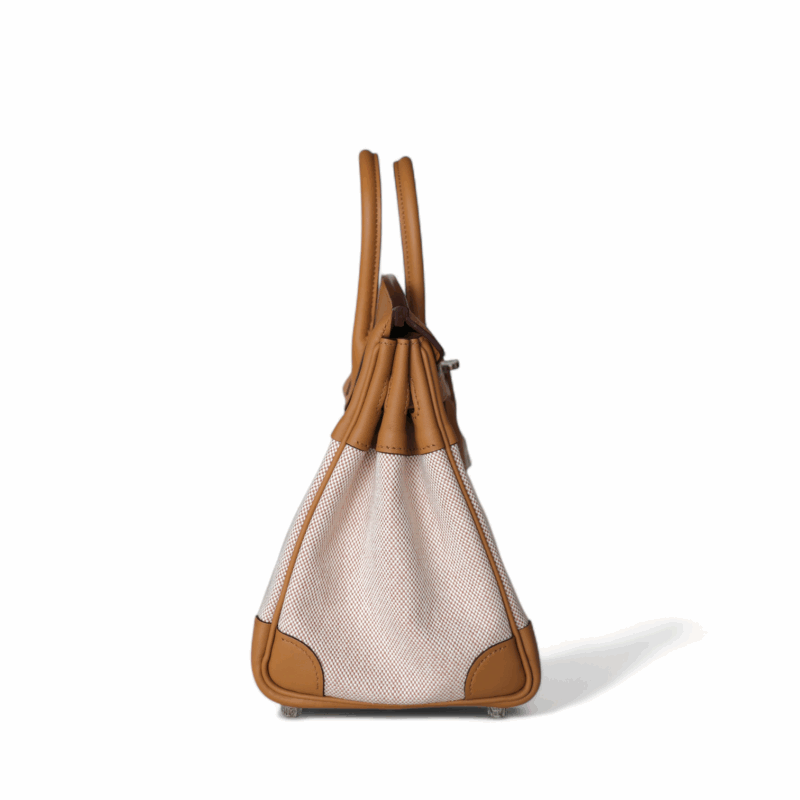 Birkin 25 Toile et Cuir Swift Biscuit PHW – Image 4