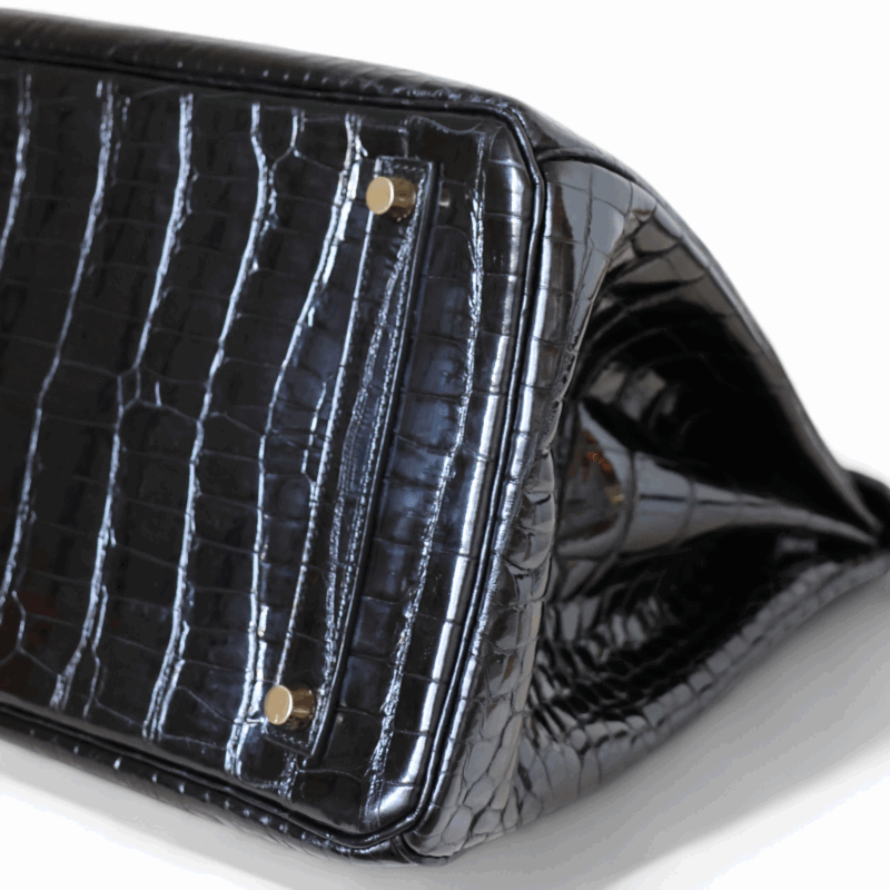 Birkin 35 Crocodile Porosus Noir PHW – Image 6