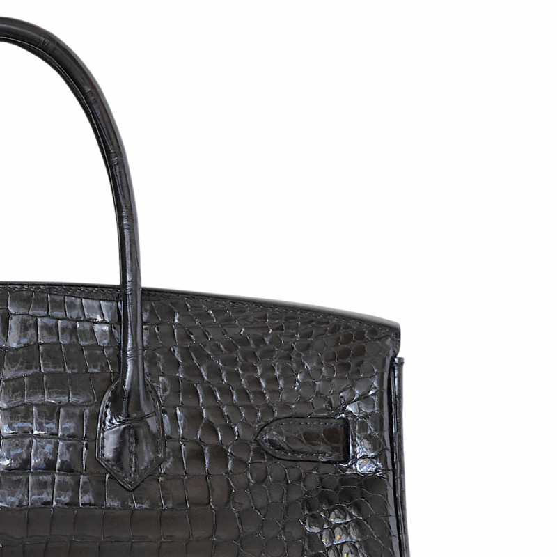Birkin 35 Crocodile Porosus Noir PHW – Image 8