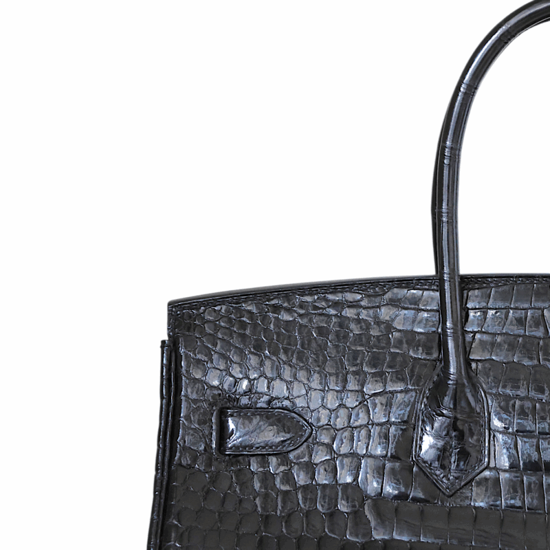 Birkin 35 Crocodile Porosus Noir PHW – Image 7