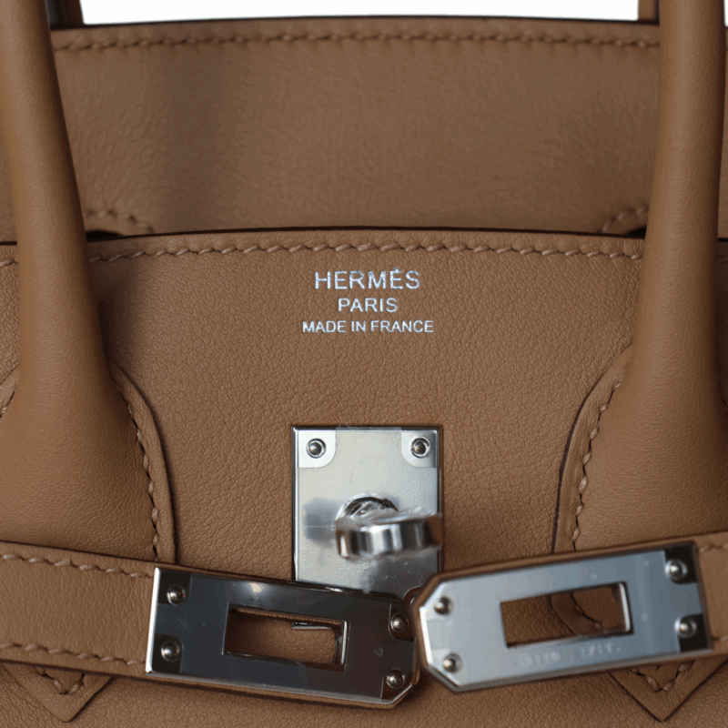 Birkin 25 Toile et Cuir Swift Biscuit PHW – Image 11