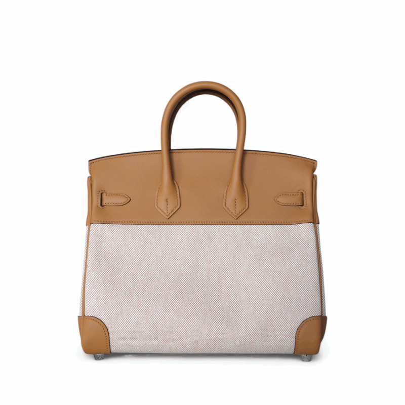 Birkin 25 Toile et Cuir Swift Biscuit PHW – Image 2
