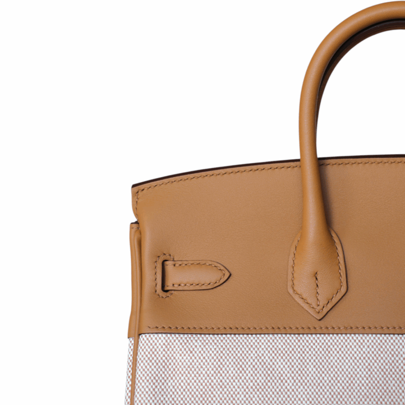 Birkin 25 Toile et Cuir Swift Biscuit PHW – Image 7